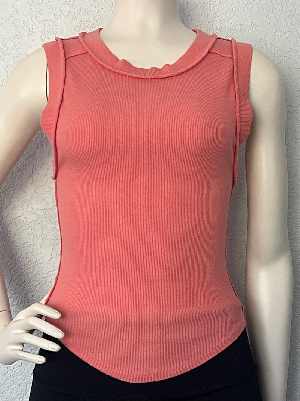 Free People We The Free Womens XS Ribbed Muscle Tank Peach Exposed Seam Boho